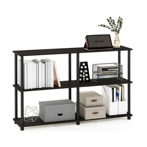 Toolless 3-Tier Corner Storage Shelf, 47.4-Inch Wide Espresso Open Shelves for living room, office with books and decor