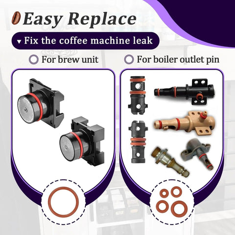18 Piece O Ring Kit For Saeco Philips Gaggia Coffee Machines Food Grade Silicone Gaskets Set Including Brew Unit Gasket And Boiler Outlet Pins Daily Replacement For Tight Leak Free Performance image showing components and gaskets