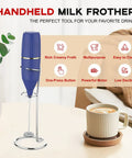 Handheld Milk Frother 14,000 RPM Drink Mixer Wand With Stand And Stirring Spoon Quiet One Button Operation Non Slip Handle