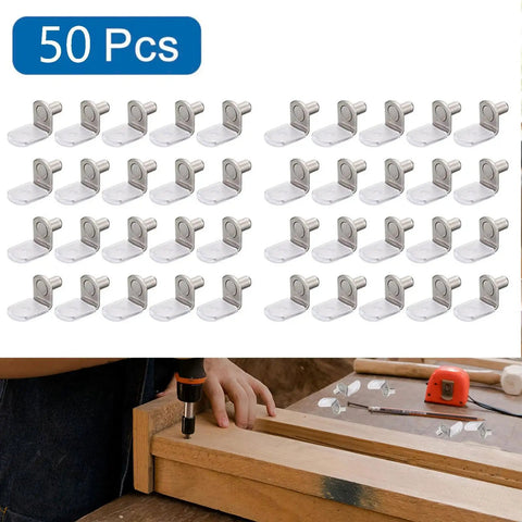 Fifty Piece Bad Boy Metal Shelf Support Pegs And Slick L Shaped Cabinet Clips With Silicone Sleeve For Straight Forward Wood Shelving and Kitchen Furniture Build in use.