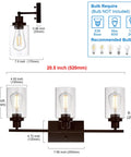 Three Light Vanity Light In Oil Rubbed Bronze, Industrial Wall Sconce With Clear Glass Shades dimensions and bulb requirements