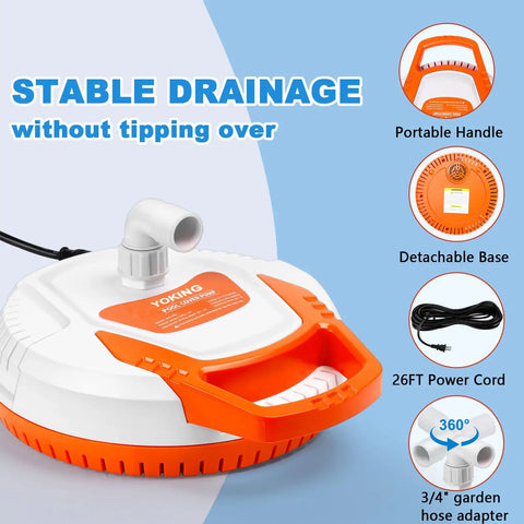 Automatic Pool Cover Pump One Quarter HP 1500 GPH Submersible Sump Pump with handle and 26-foot power cord.