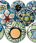Blue Ceramic Cabinet Knobs Set Of 12 For Cabinets And Drawers, Vintage Door Pull Handles, Cupboard Knobs With Meenakari Finish