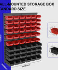 Wall Mounted Bolt And Screw Organizer Bins Set, Plastic Storage Bins For Garage, Red And Black 60 Piece Large Kit shown