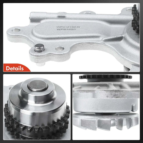 Close-up views of Engine Water Pump With Pulley DOHC 6 Cylinder 3.5L 3.7L Replacement For Ford Edge Explorer Fusion Taurus Lincoln
