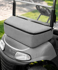 Gray Golf Cart Cooler Bag Insulated Leakproof Travel Cooler With Front Cart Strap Keeps Drinks Cold For Picnics Beach Work Trips Camping And Golf Rounds 9.84 x 18.11 x 38.58 Inches securely attached to a golf cart front