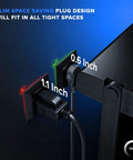 360 Degree Rotating Flat Plug Extension Cord With 3 Outlets For Home Office And Travel, 2 Ft, black plug behind desk