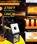 Triple Burner Propane Forge for Blacksmithing and Knife Making, 2700℉ Heavy-Duty Square Forge With Large Capacity featuring three burners and insulation.