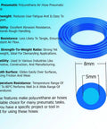 Coiled tough 8mm polyurethane air tubing 10m length for pneumatic systems, 150 PSI, fits 8mm and 5/16 inch tubing, blue color.