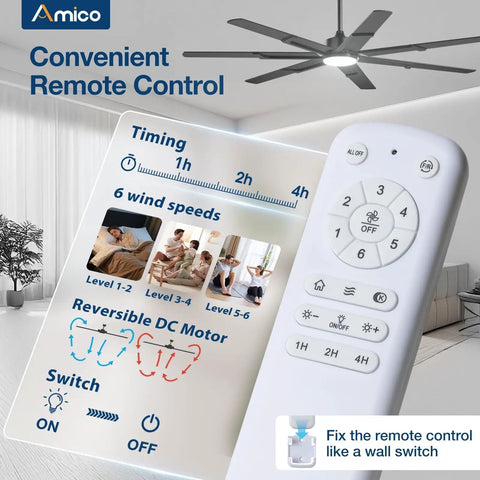 Remote control for 66 Inch Black Ceiling Fan with Lights and Remote 6 Speed Reversible DC Motor 3 CCT Dimmable Quiet