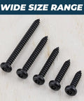 Pro Shop Grade Heavy Duty Black Pan Head Self Tapping Screws Size Ten By Three Quarter Inch Security Torx Drive 304 Stainless Steel.