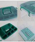1 Pack Plastic Medicine Storage Kit All In One With Detachable Green Tray And Eight Grid Compartments Clear First Aid Storage Box With Sturdy Handles Portable Household Organizer For Meds And Small Supplies.