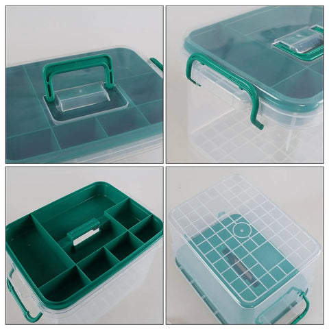 1 Pack Plastic Medicine Storage Kit All In One With Detachable Green Tray And Eight Grid Compartments Clear First Aid Storage Box With Sturdy Handles Portable Household Organizer For Meds And Small Supplies.