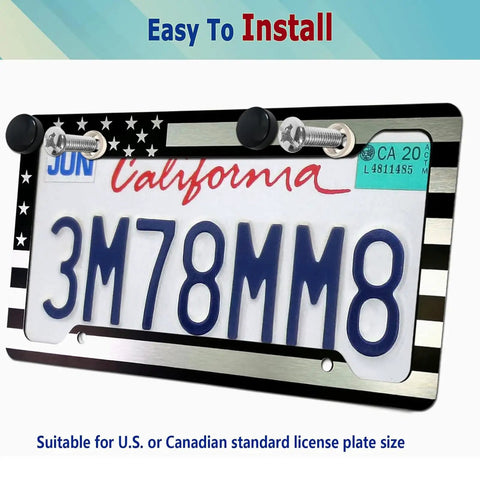 Patriotic Black American Flag License Plate Frames 2 Pack Front And Rear Aluminum Car Tag Holder With Screws Rustproof