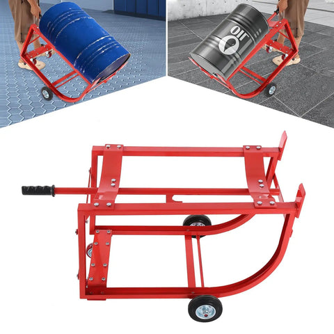 Heavy Duty Drum Cradle With Wheels Handles 600lbs Moving 55 Gallon Barrels Easy Around Shop Fab Garage Warehouse Sturdy Steel Frame with red frame