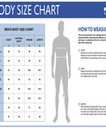 Body size chart for men's coverall sizes including measurements for chest, waist, inseam, and length.