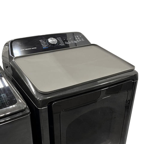 Washer top protector mat 26x18 in, dark gray silicone, non-slip waterproof top-load cover installed view