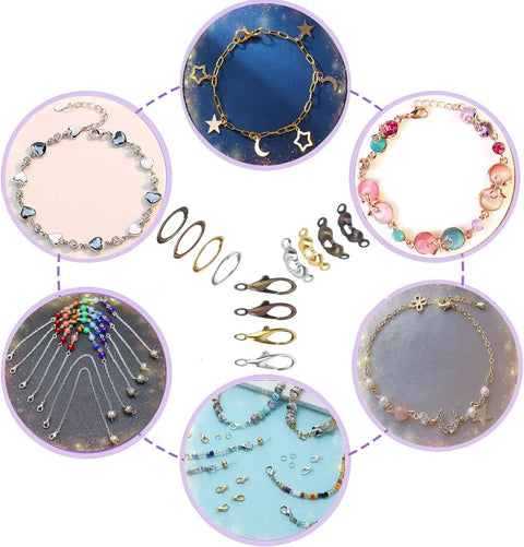 All-In-One Jewelry Making Kit Packed With 720 Pieces Of Findings Including Lobster Claw Clasps, Bead Tips, Knot Covers