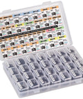 Open kit showing 1400-piece SOT-23 Component Kit with 28 types including BJT PNP NPN MOSFET Schottky and switching diodes.