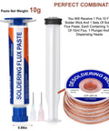 Desoldering Wick Braid And Solder Flux Paste No Clean For Electronics Repair On PCBs, 10Ft Wick, 10cc Paste with syringe and heads