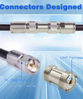 UHF Female to Female Coaxial Barrel Adapter SO239 Coupler Jack Connector showing assembly with cables