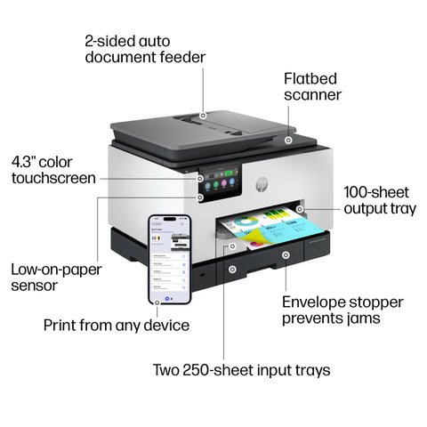 OfficeJet Pro 9135e Wireless All In One Color Inkjet Printer With Print Scan Copy Fax ADF And Duplex Printing For Office Use