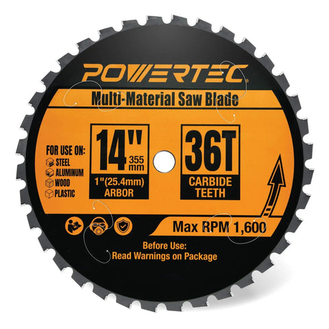 Multi Material 14 Inch Cold Saw Blade With 1 Inch Arbor, 36 Tooth TCG Cemented Carbide Teeth For Aluminum Steel Iron Wood
