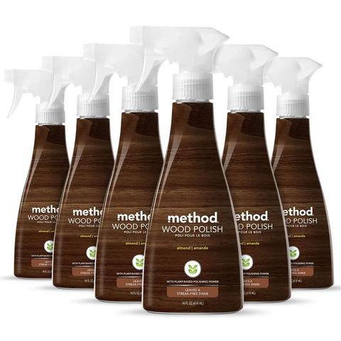 Almond Wood Polish For Wood Surfaces, Furniture And Cabinets, 14 Ounce Spray Bottles Pack Of 6, Cruelty Free, Recyclable Plastic Bottles