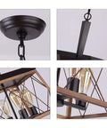 Detailed view of Farmhouse Rustic Chandelier With Antique Geometric Industrial Design in bronze with exposed bulbs and chain