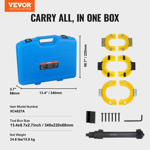 Strut Spring Compressor Kit For MacPherson And Conical Springs With Interchangeable Forks, heavy-duty case, yellow sleeves