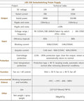 Table showing technical specifications and protections for LRS-350-24 Switching Power Supply Dope 24V 14.6A Enclosed DC PSU.