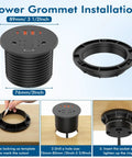 3 Inch Desk Power Grommet With 35W Usb C Fast Charging With 4 Usb Ports And Hdmi installation guide showing dimensions and steps.
