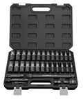 Heavy Duty 32 Piece One Half Inch Drive Impact Socket Set With Deep Sockets Metric And SAE With Extension Bar Cr V Steel Rust Resistant Coating Pro Grade Tough Build And Premium Storage Case in open case