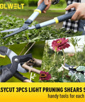 Three Piece Garden Shears Set With Loppers, Hedge Clippers And Pruning Shears for tree and shrub care, soft grip handles
