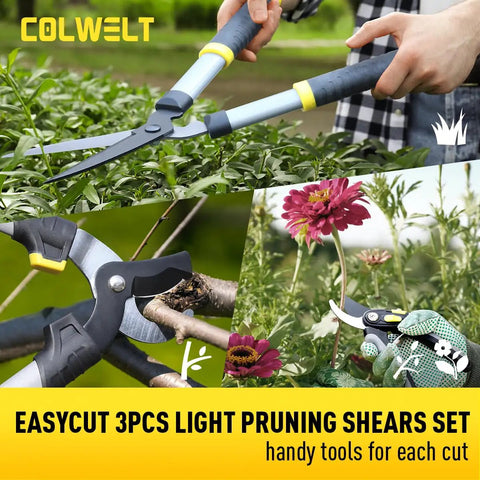Three Piece Garden Shears Set With Loppers, Hedge Clippers And Pruning Shears for tree and shrub care, soft grip handles