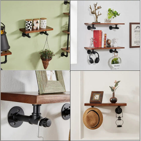 Dope Industrial Black Iron Wall Mount Pipe Shelving Bracket Rustic Decor For Eight To Sixteen Inches Wood Floating Shelves