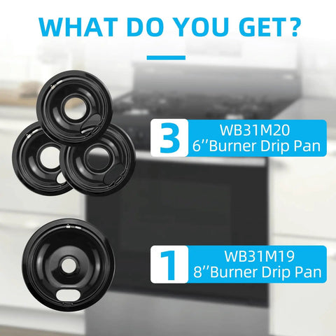 Four Black Burner Drip Pans For Electric Stove Tops Three Six Inch Bowls And One Eight Inch Tray Replacement Kit
