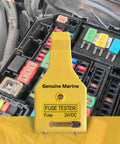 24V Automotive Blade Fuse Tester And Puller For Car Circuit Breakers ATR ATO ATC ATM Reset Tool Glass Tube Fuse Checker With LED Indicator No Fuss Quick Removal And Blown Fuse Check, yellow plastic handheld tester on fuse box