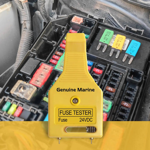 24V Automotive Blade Fuse Tester And Puller For Car Circuit Breakers ATR ATO ATC ATM Reset Tool Glass Tube Fuse Checker With LED Indicator No Fuss Quick Removal And Blown Fuse Check, yellow plastic handheld tester on fuse box