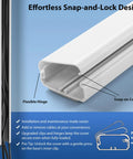 Close-up of Big TV Cord Hider for Wall Mounted TVs showing flexible hinge and snap-on cover, white PVC material, 32 Inch white cable cover kit.