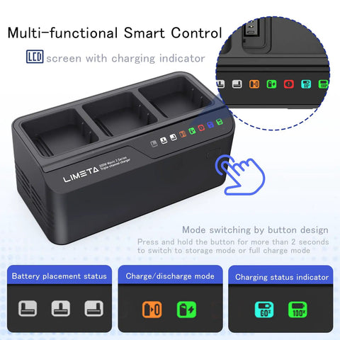 DJI Mavic 3 Pro Battery Charger Hub 200W Fast Charging Station showing LCD and button for mode switching, charge all three batteries at once.