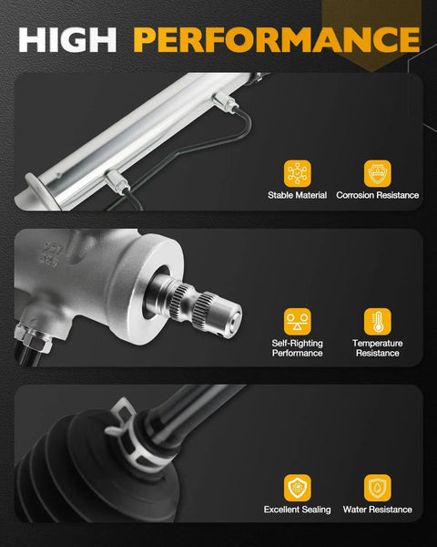 Close-up views of Direct Fit Hydraulic Power Steering Rack And Pinion For 1993 to 2002 Toyota Corolla components.