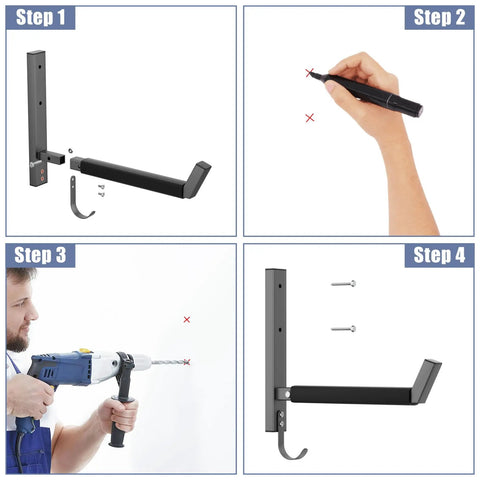 Steps to install Heavy Duty Wall Mount Kayak Rack For Garage With Rock Solid Steel Kayak Storage Hangers Holding Up To 200 Pounds.
