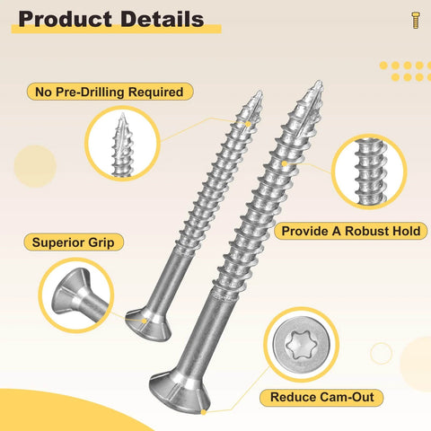 410 Stainless Steel Deck Screws Seven By One And Five Eighths Inch 100 Pack Torx T15 Drive Beefy Outdoor Wood Fasteners details