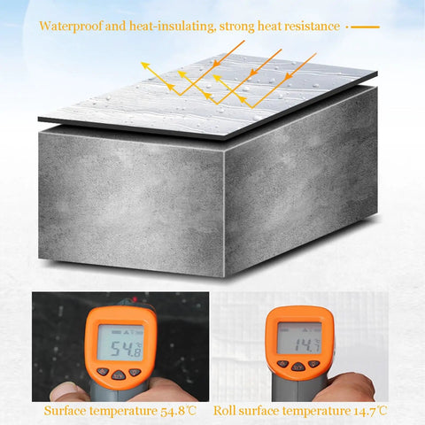 Heavy Duty Aluminum Foil Bitumen Tape Self Adhesive Roof Leak Repair Waterproof Underlayment Membrane For Metal Roofs And Pipes shows surface temperatures.