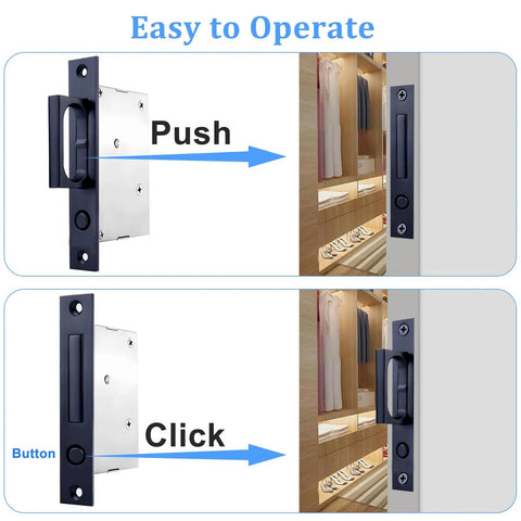 2 Pack 5.5 Inch Pocket Door Edge Pull With Push Automatic Pop Up Switch Hidden Flush Handle for sliding doors