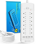 12-Outlet Surge Protector Power Strip With 4 USB Ports, 6-Foot Cord, Wall Mountable Overload Protection, 1875W/15A, 4360Joules