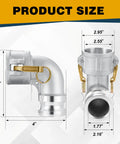 Aluminum Cam and Groove Hose Fitting 2 Inch Female to 2 Inch Male 90 Degree Elbow Camlock size dimensions