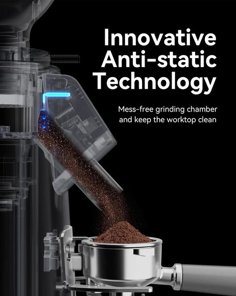 Professional 64mm Flat Burr Coffee Grinder With 100 Grind Settings All Metal Stainless Steel Body Adjustable Electronic Timer