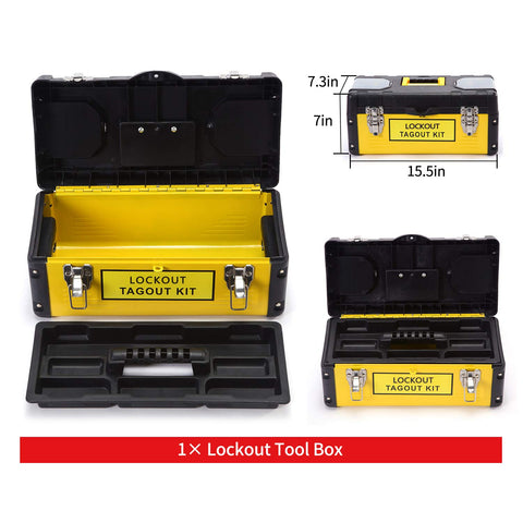 Yellow tool box from Pro Grade Heavy Duty Lockout Tagout Kit With Safety Padlocks Hasps Ball Valve And Valve Lockouts Steel Cable